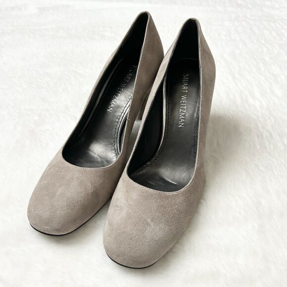 NEW Stuart Weitzman Mary Mid Heel Pump Tan Suede Block Heel Size 9.5 M - Picture 2 of 9